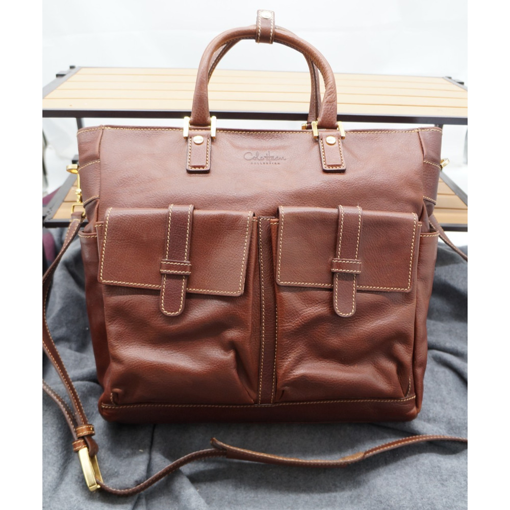 Cole Haan Made in ITALY Chestnut Brown Leather Shoulder Bag Briefcase